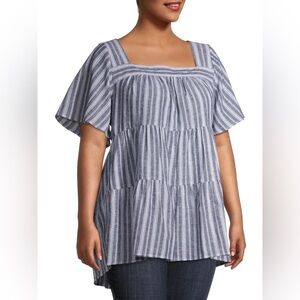 Terra & Sky Navy and White Striped Blouse
